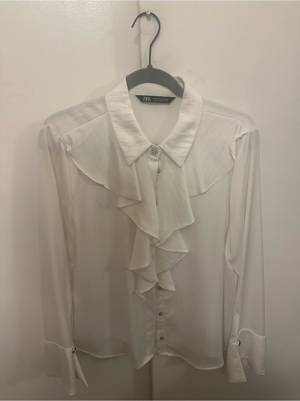 Zara Ivory Ruffle-Front Long Sleeve Blouse